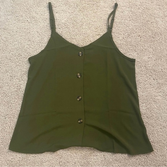 Olive Green Button-Down Women's Top - Picture 2 of 4